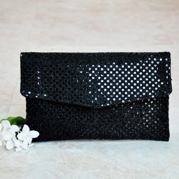 black sequin clutch purse