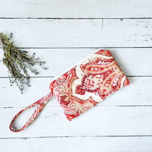 Red, Beige, and White Paisley Wristlet – Joanna Stanek