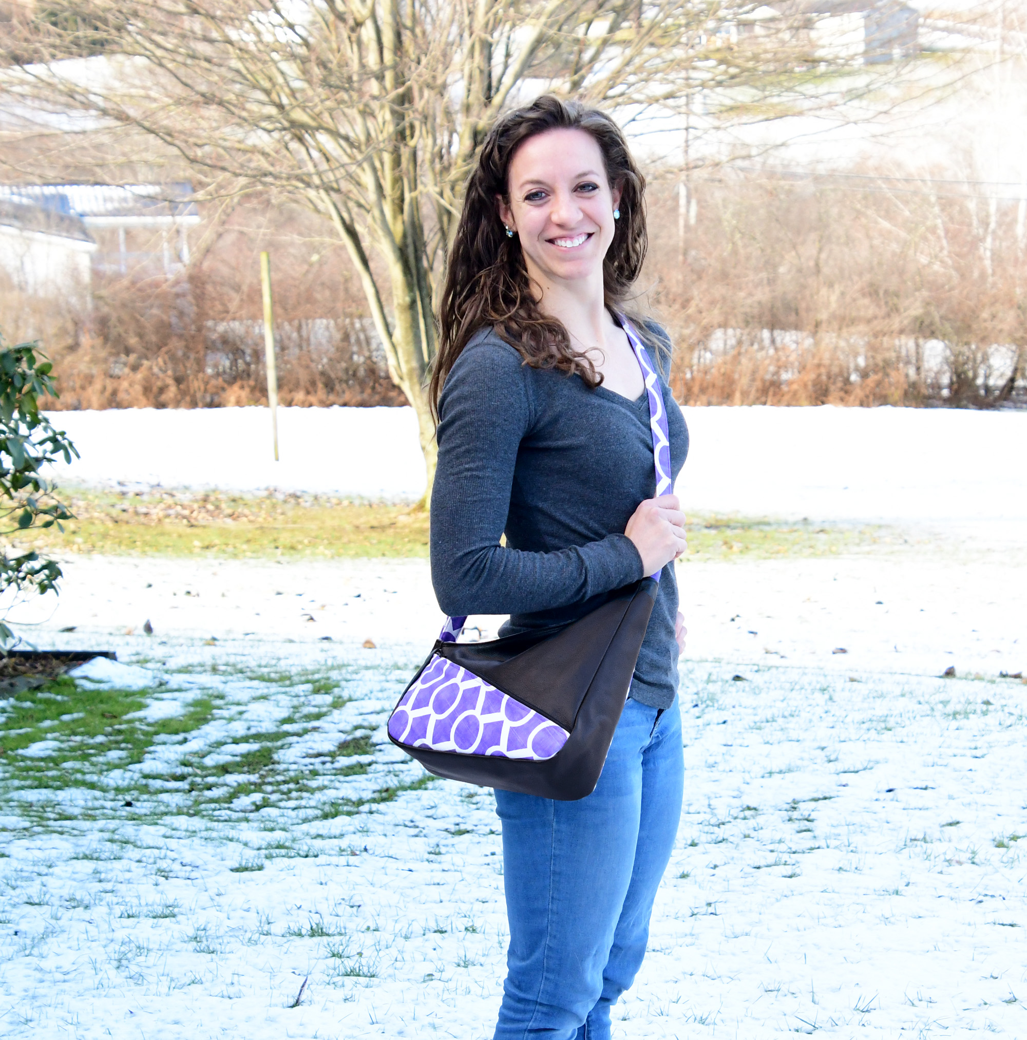 Purple and Black Leather Asymmetrical Zipper Purse - Image 2