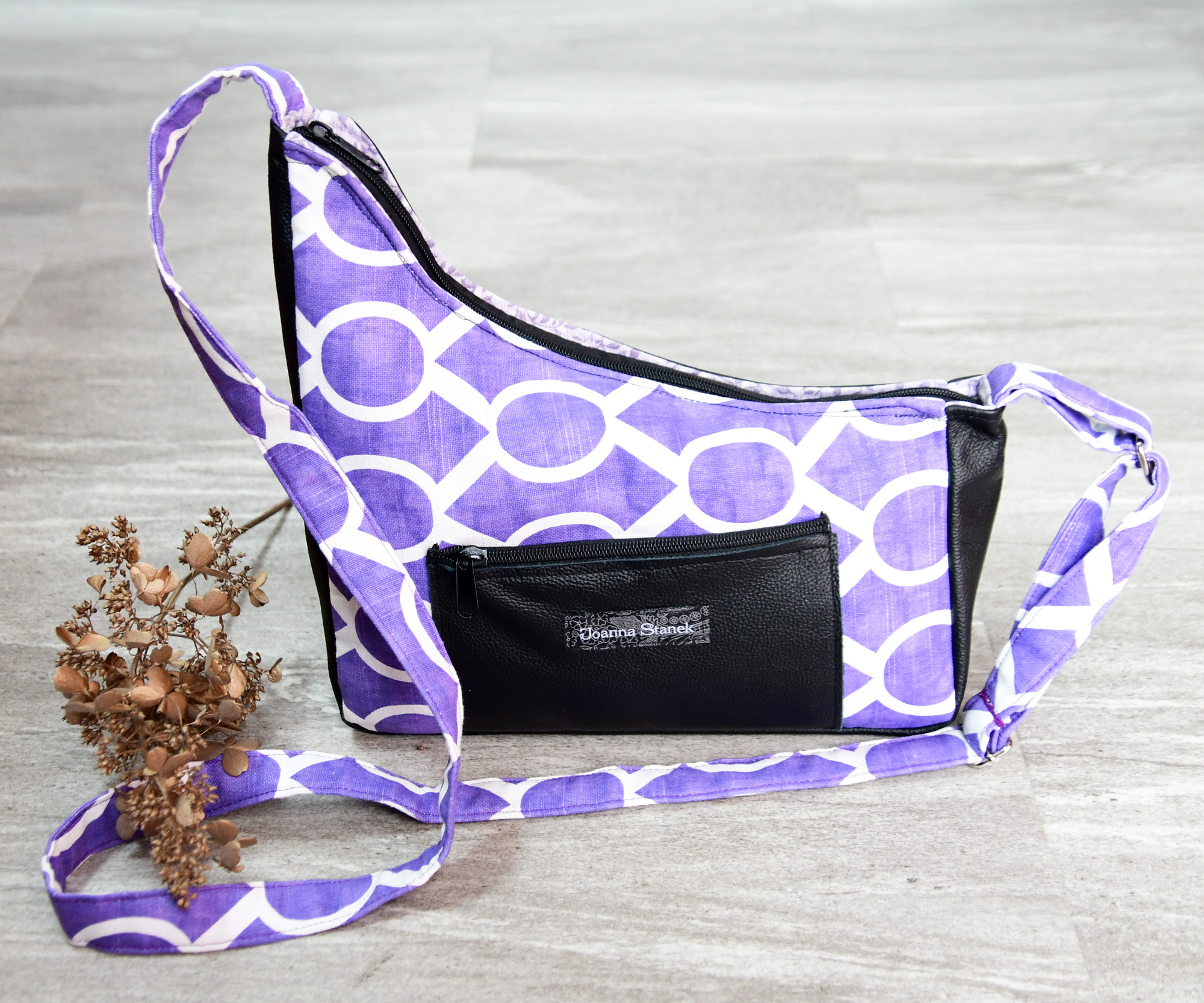 Purple and Black Leather Asymmetrical Zipper Purse - Image 3