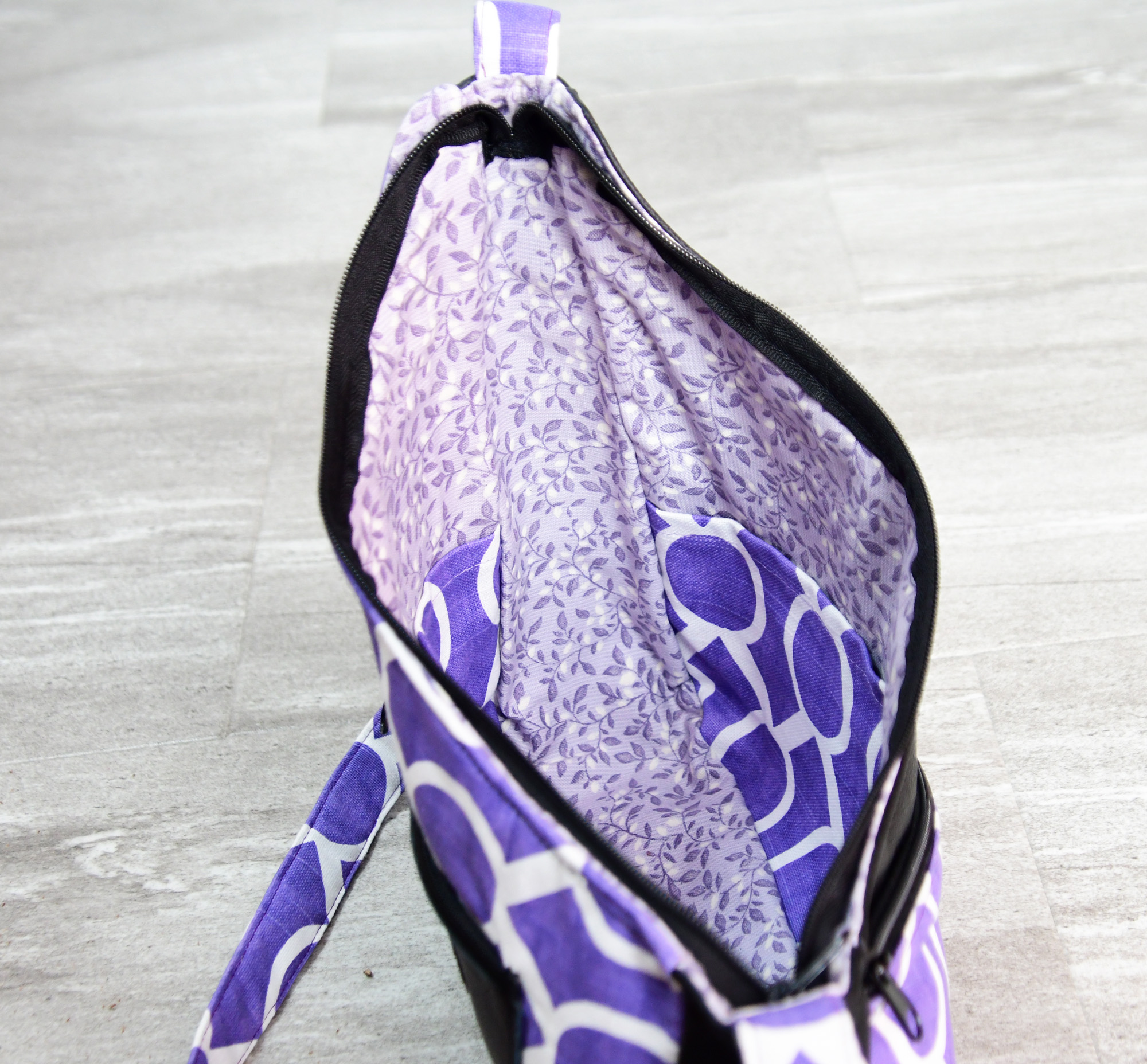 Purple and Black Leather Asymmetrical Zipper Purse - Image 6