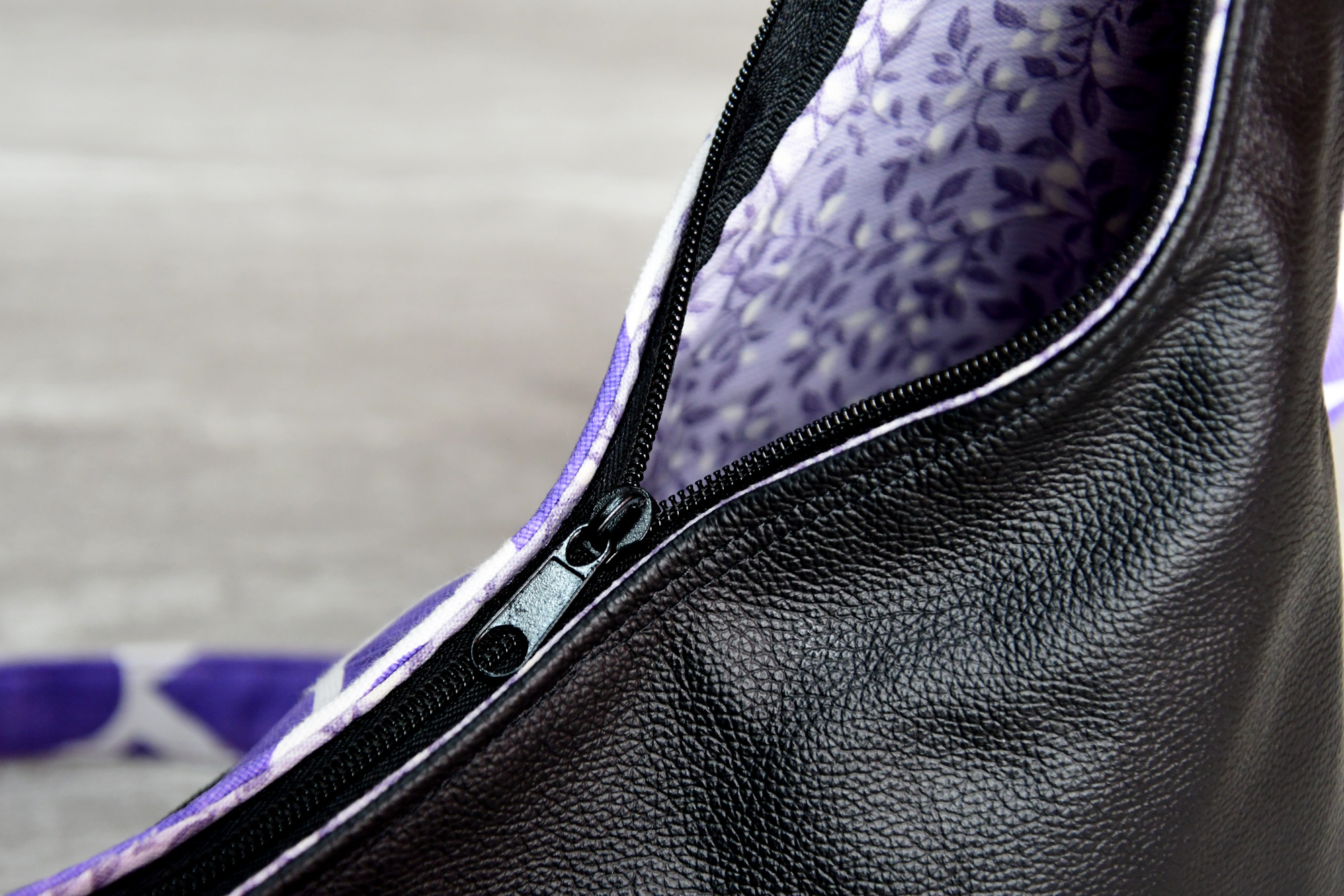 Purple and Black Leather Asymmetrical Zipper Purse - Image 5