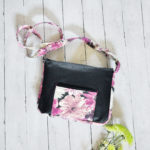 Fuchsia Floral and Black Leather Mini Messenger Bag - Image 3