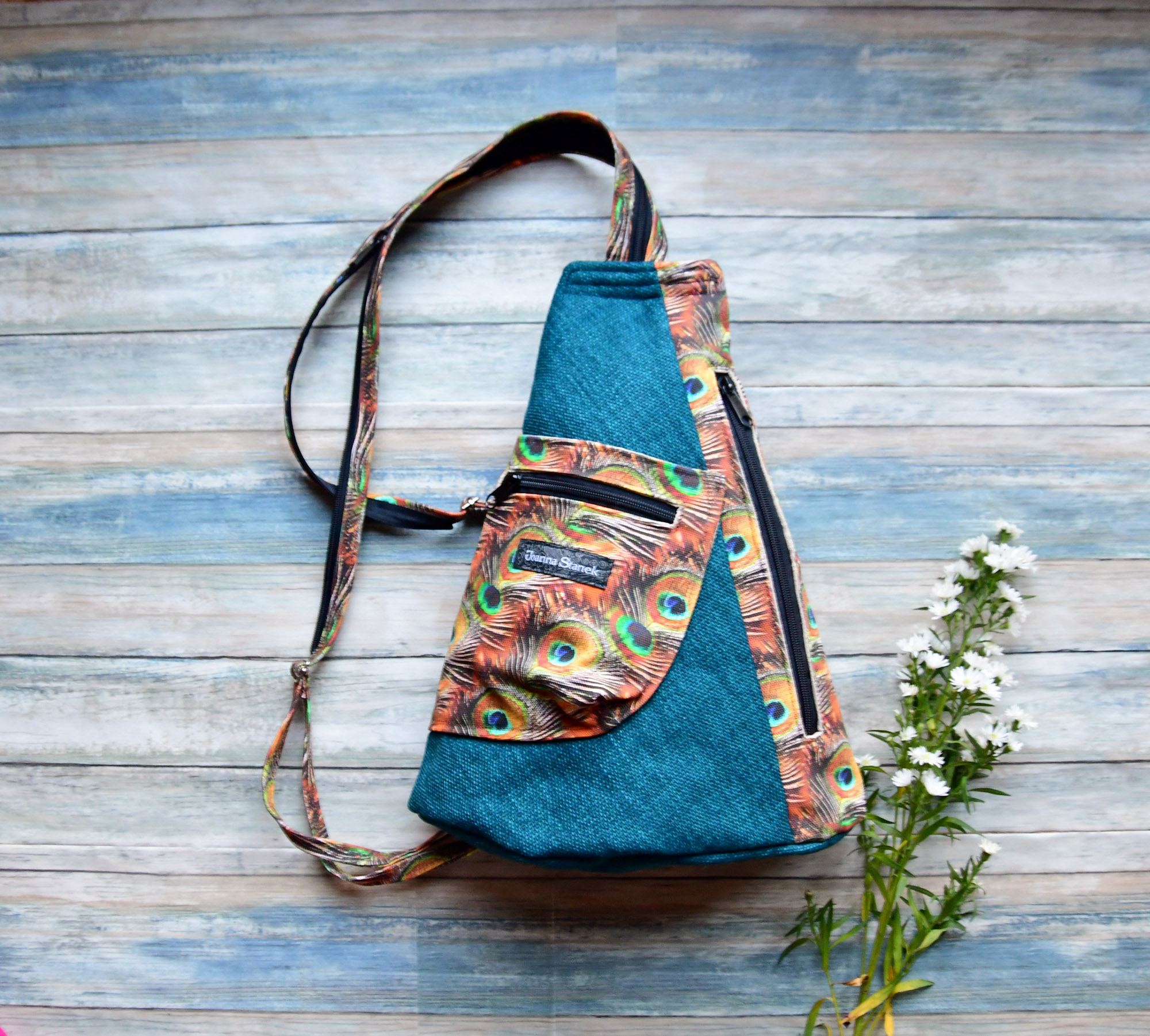 Blue Floral Asymmetrical Sling Bag